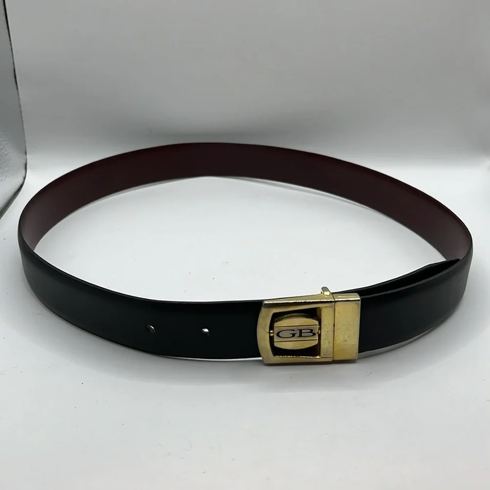 GB Italian Buckle US Leather Reversible Black Brown Belt Reversible Size 32 VTG